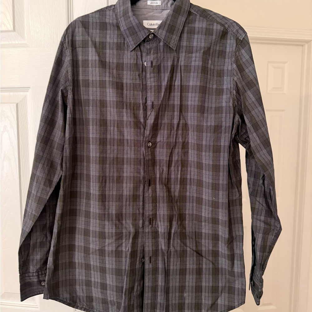 Calvin Klein Men's Black and Gray Checkered Shirt